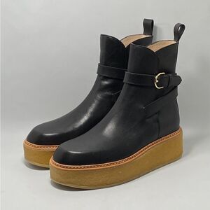 Ulla Johnson Lennox Leather Ankle-Buckle Platform Boots size 37.5